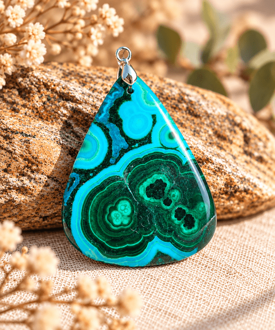 Pendentif Azurite-Malachite Naturelle – Pierre d'Intuition et de Transformation